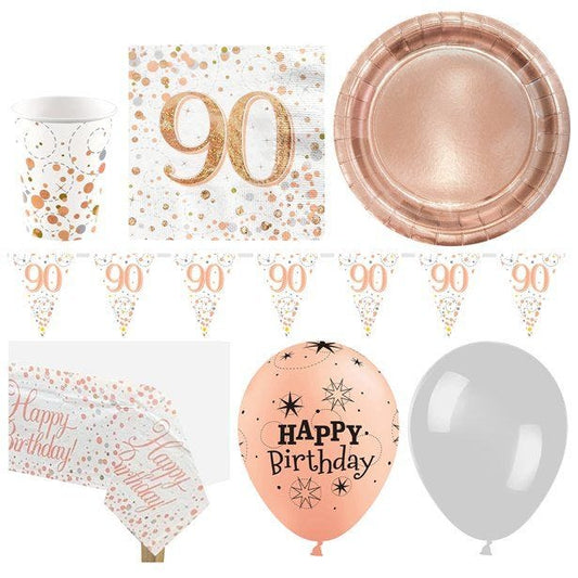 90th Sparkling Fizz Birthday - Deluxe Party Pack for 16