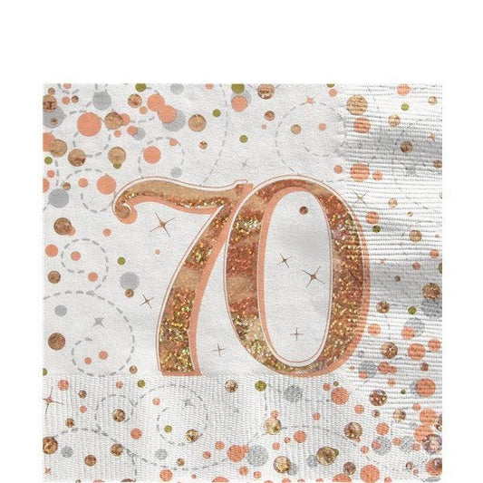 Sparkling Fizz Gold Happy 70th Birthday Napkins - 33cm (16pk)