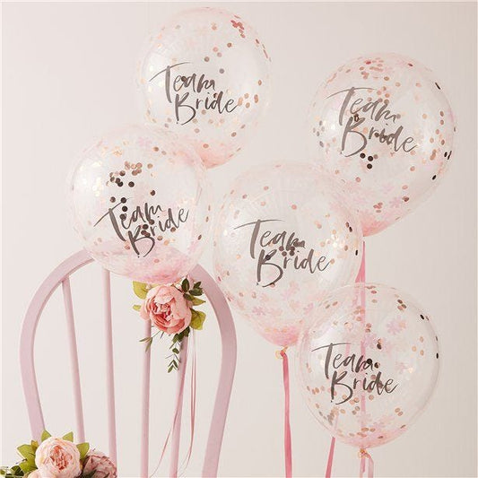 Floral Hen Party 'Team Bride' Confetti Latex Balloons - 12" (5pk)