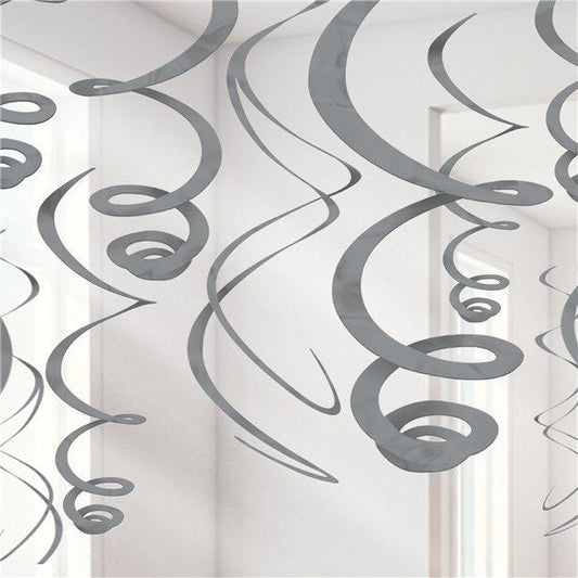 Silver Hanging Swirls Decoration - 55cm (12pk)