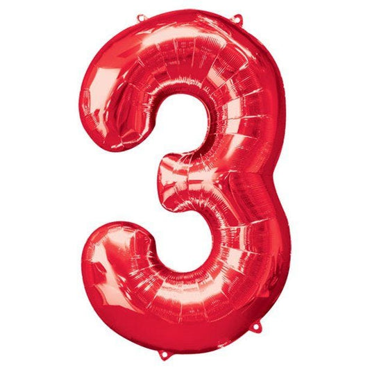 Number 3 Red Foil Balloon - 34"