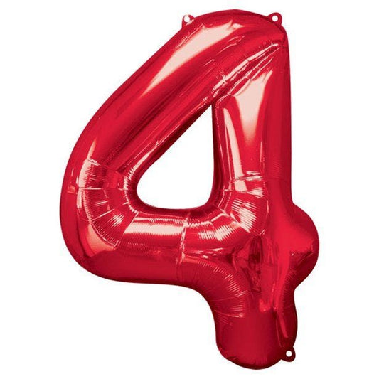 Number 4 Red Foil Balloon - 34"