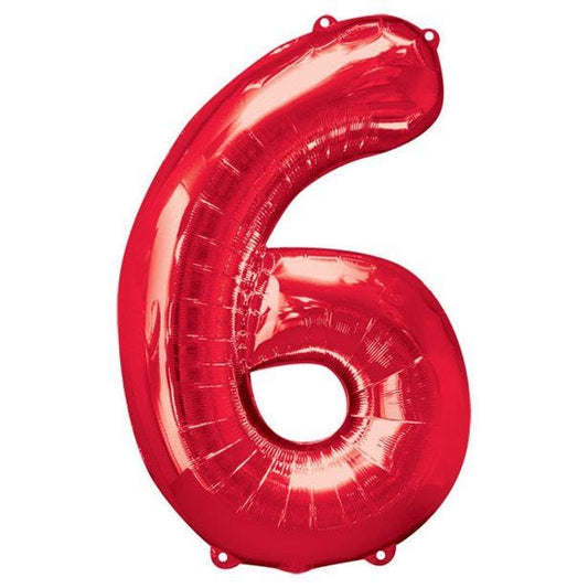 Number 6 Red Foil Balloon - 34"