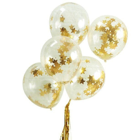 Gold Star Confetti Balloons - 12" Latex (5pk)