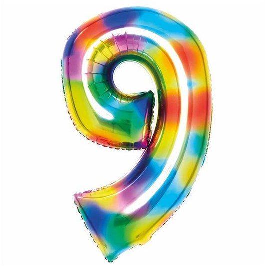 Number 9 Rainbow Foil Balloon - 34"