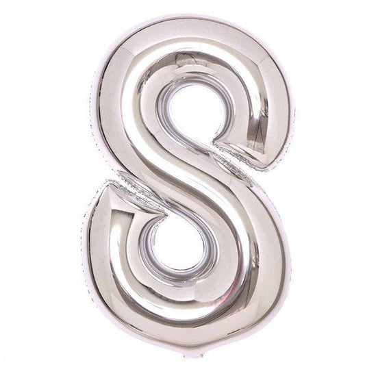 Number 8 Silver Foil Balloon - 34"