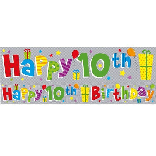 Multi Coloured 'Happy 10th Birthday' Holographic Foil Banner - 2.6m
