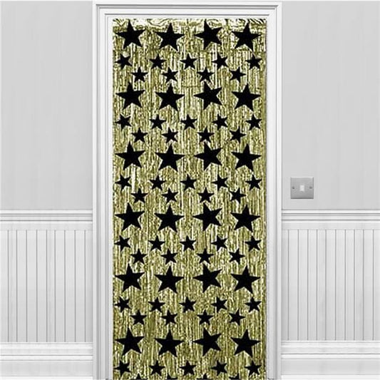 Gold with Black Stars Metallic Foil Curtain - 2.4m