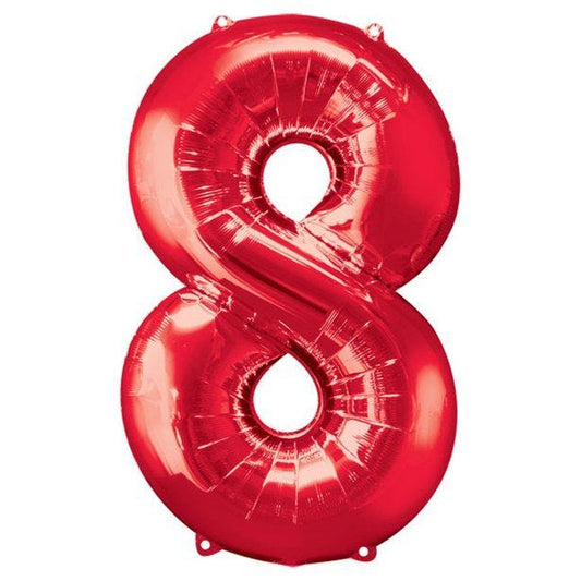 Number 8 Red Foil Balloon - 34"