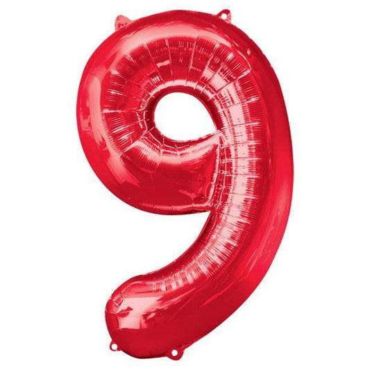 Number 9 Red Foil Balloon - 34"