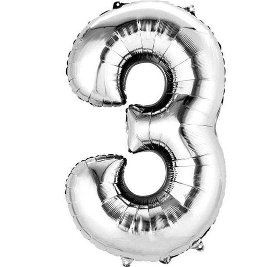 Silver Number 3 Balloon - 16" Foil
