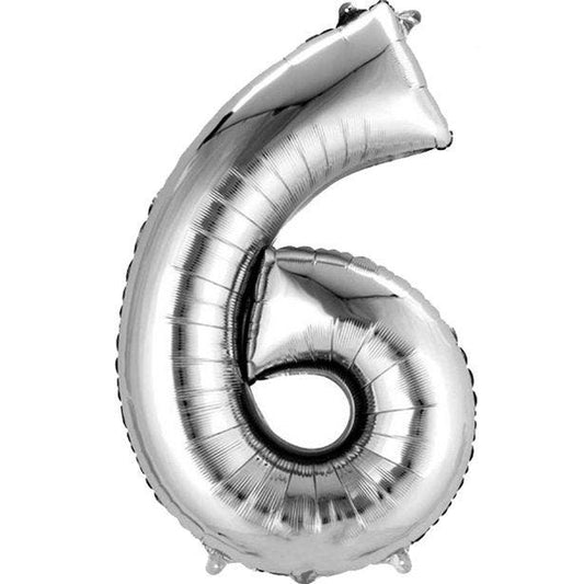 Silver Number 6 Balloon - 16" Foil