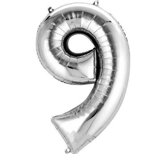 Silver Number 9 Balloon - 16" Foil