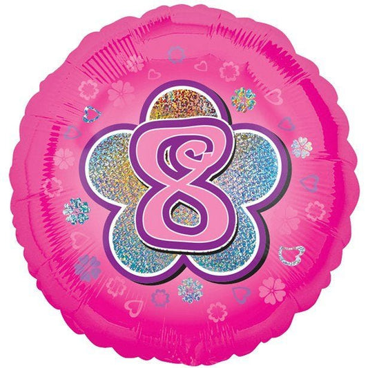 Age 8 Pink Flowers Balloon - 18" Foil