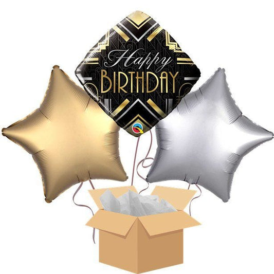 Art Deco Happy Birthday Balloon Bouquet - Delivered Inflated