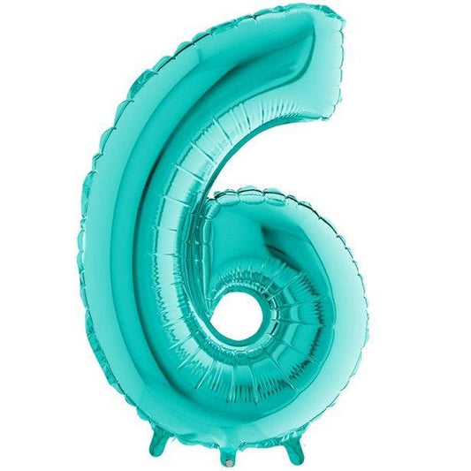 Number 6 Tiffany Blue Foil Balloon - 40"