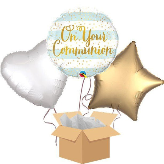 On Your Communion Blue Balloon Bouquet - Delivered Inflated