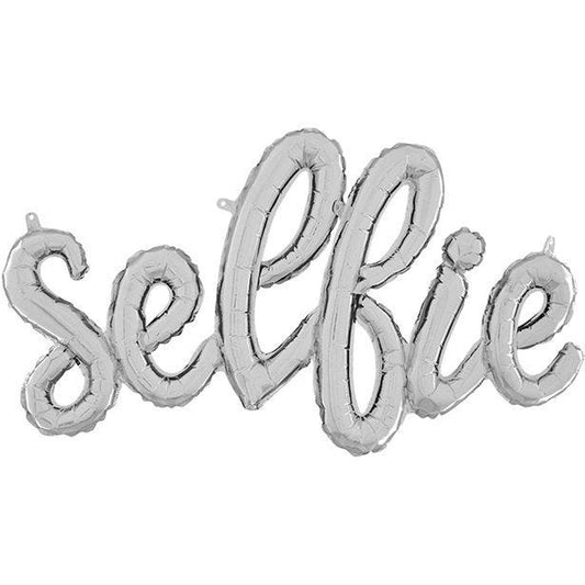 Selfie Silver Script Foil Balloon - 43"