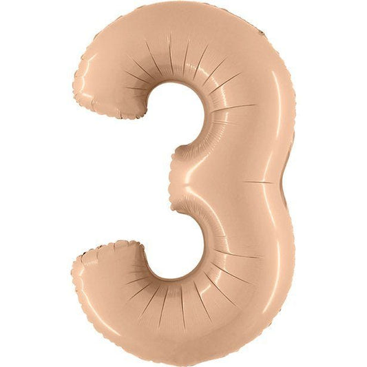 Number 3 Satin Nude Foil Balloon - 40"