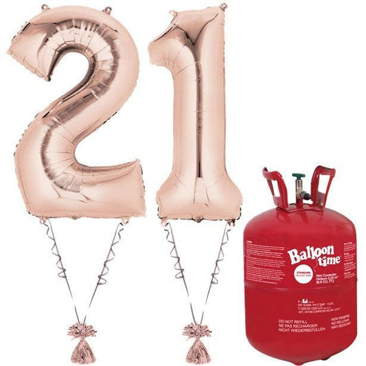 Age 21 Rose Gold Foil Kit With Helium, Ribbon and Weights