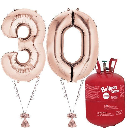 Age 30 Rose Gold Foil Kit With Helium, Ribbon and Weights