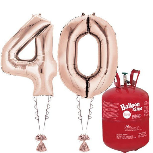 Age 40 Rose Gold Foil Kit With Helium, Ribbon and Weights
