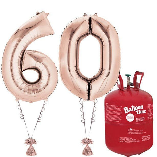 Age 60 Rose Gold Foil Kit With Helium, Ribbon and Weights