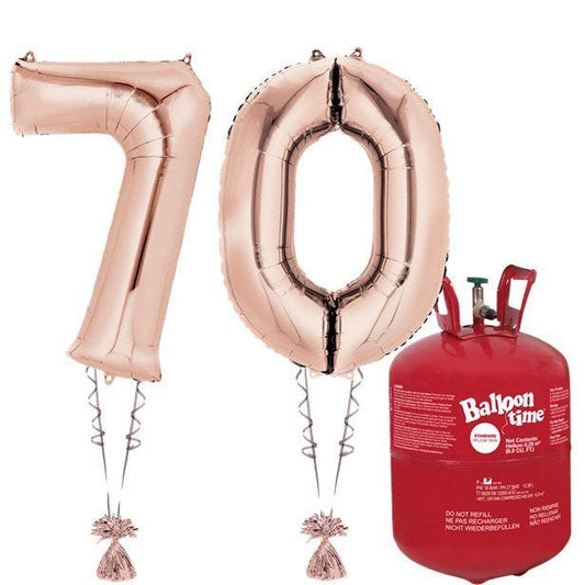 Age 70 Rose Gold Foil Kit With Helium, Ribbon and Weights