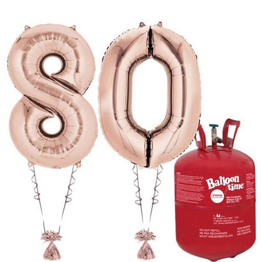 Age 80 Rose Gold Foil Kit With Helium, Ribbon and Weights