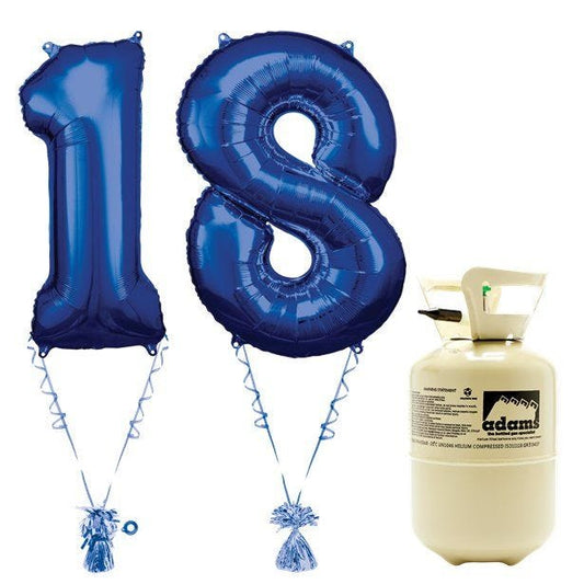 Age 18 Blue Foil Kit With Helium, Ribbon and Weights