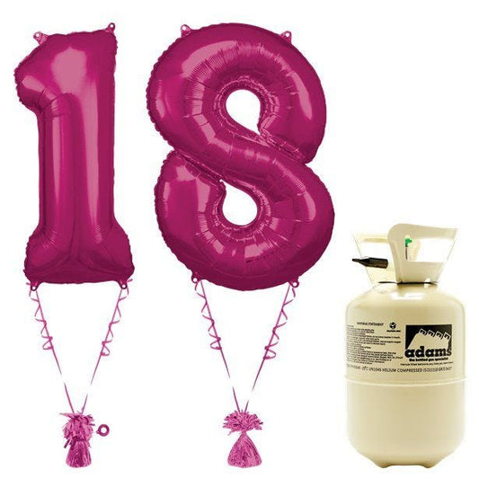 Age 18 Pink Foil Kit With Helium, Ribbon and Weights