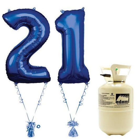 Age 21 Blue Foil Kit With Helium, Ribbon and Weights