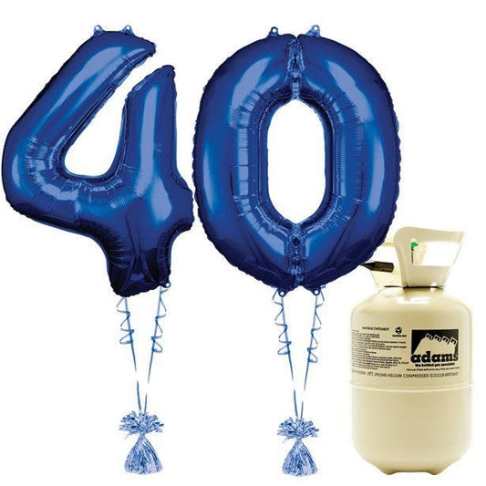 Age 40 Blue Foil Kit With Helium, Ribbon and Weights