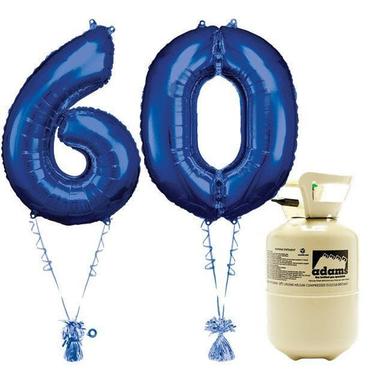 Age 60 Blue Foil Kit With Helium, Ribbon and Weights