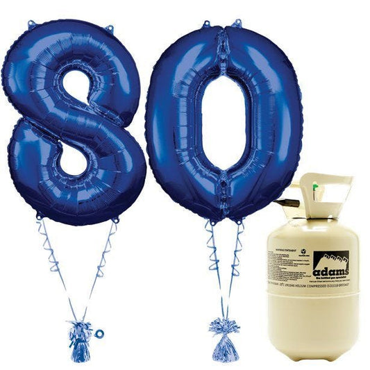 Age 80 Blue Foil Kit With Helium, Ribbon and Weights