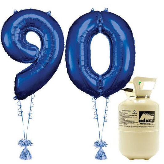 Age 90 Blue Foil Kit With Helium, Ribbon and Weights