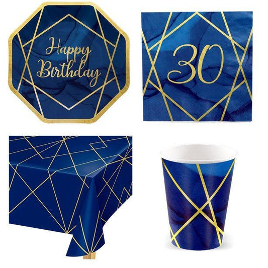 30th Navy & Gold Geode Party Pack - Value Pack for 8