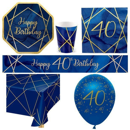 40th Navy & Gold Geode Party Pack - Deluxe Pack for 8