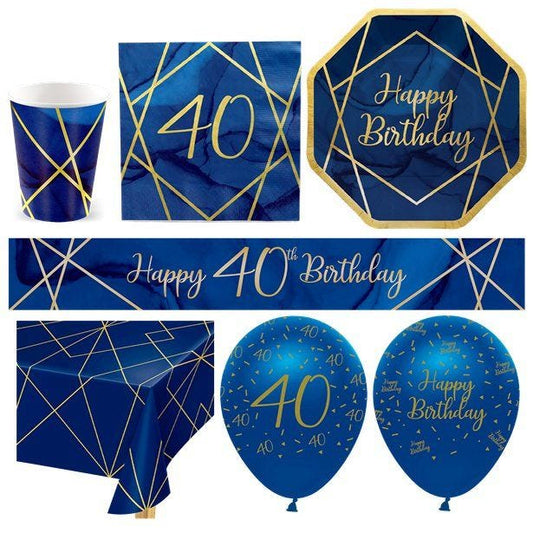 40th Navy & Gold Geode Party Pack - Deluxe Pack for 16