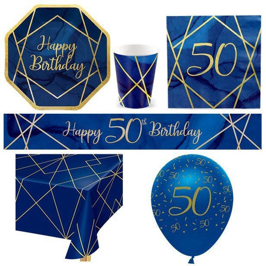 50th Navy & Gold Geode Party Pack - Deluxe Pack for 8