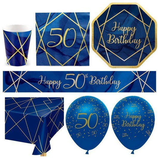 50th Navy & Gold Geode Party Pack - Deluxe Pack for 16
