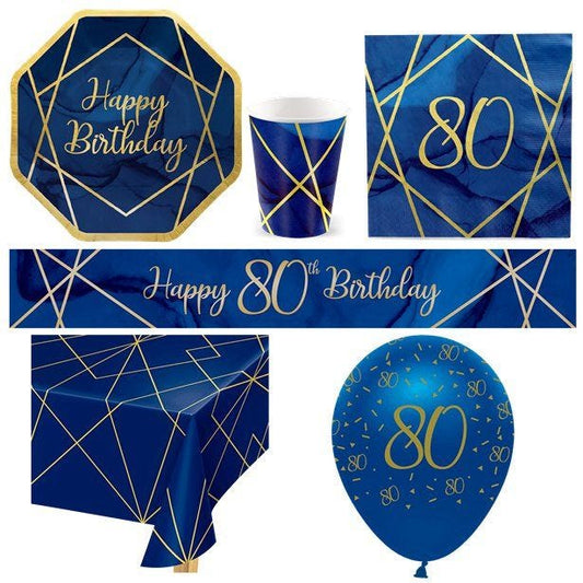 80th Navy & Gold Geode Party Pack - Deluxe Pack for 8