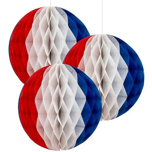 Red, White &Blue Honeycomb Decoration - 16cm (3pk)