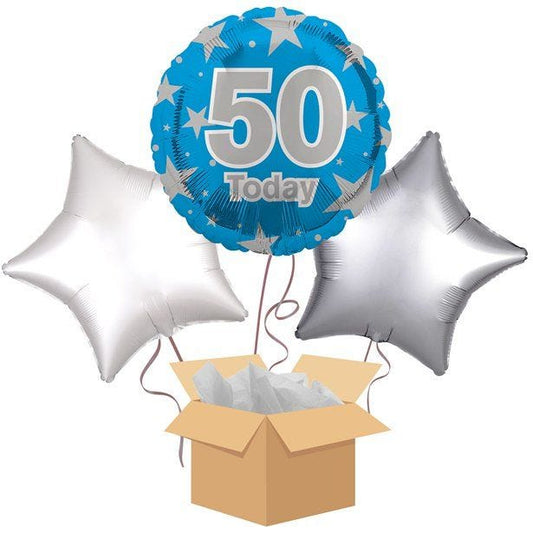 50 Today Blue Balloon Bouquet - Delivered Inflated