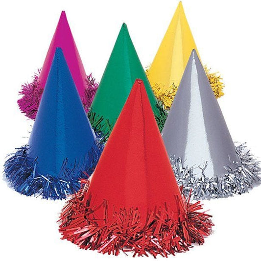Foil Fringed Cone Party Hats (6pk)