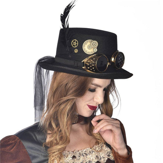Black  Steampunk Top Hat with Goggles