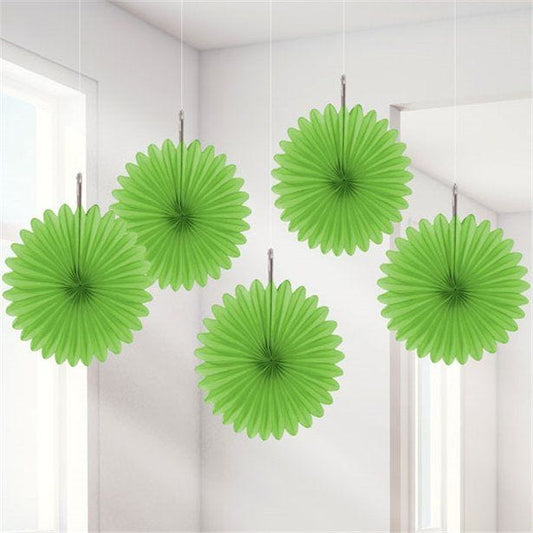 Lime Green Paper Fan Decorations - 15cm (5pk)