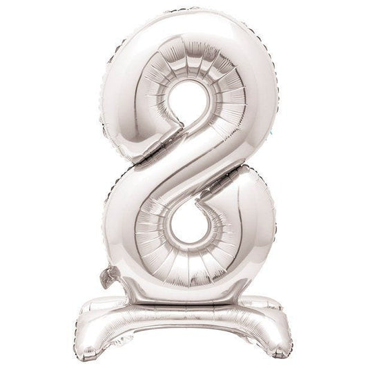 Number 8 Silver Shaped Standing Balloon - 30" Foil