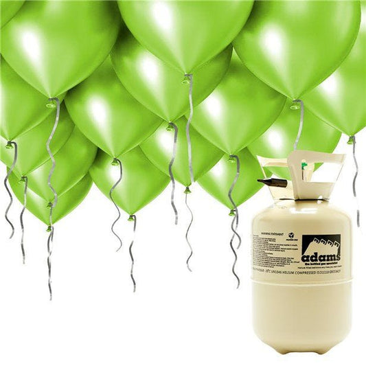 Helium Canister Including 30 x 9" Green Latex Balloons & Ribbon