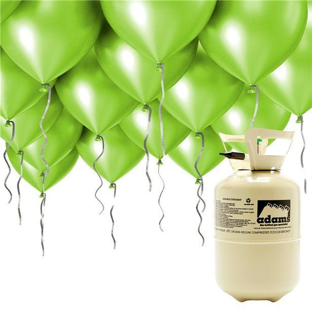 Helium Canister Including 30 x 9" Green Latex Balloons & Ribbon